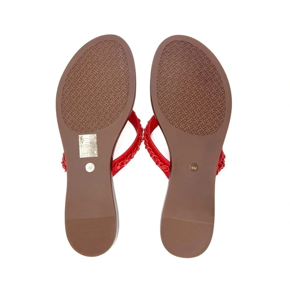 NEW Tory Burch Everly Chain Thong Sandals Size 6 Bearberry Red Flip Flops 88335